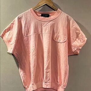 Women's Light Pink Short Sleeve Crewneck Top with Pocket Flap